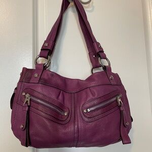 B. Makowsky Fuchsia Purple Leather Shoulder Bag with Double Straps